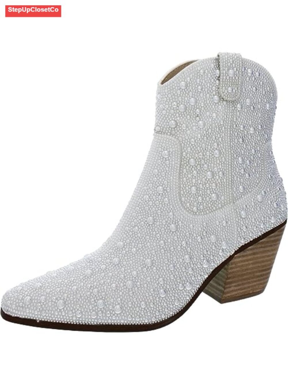 Rhinestone Western Cowboy Ankle Boots with 2.75" Heel & Zip Closure
